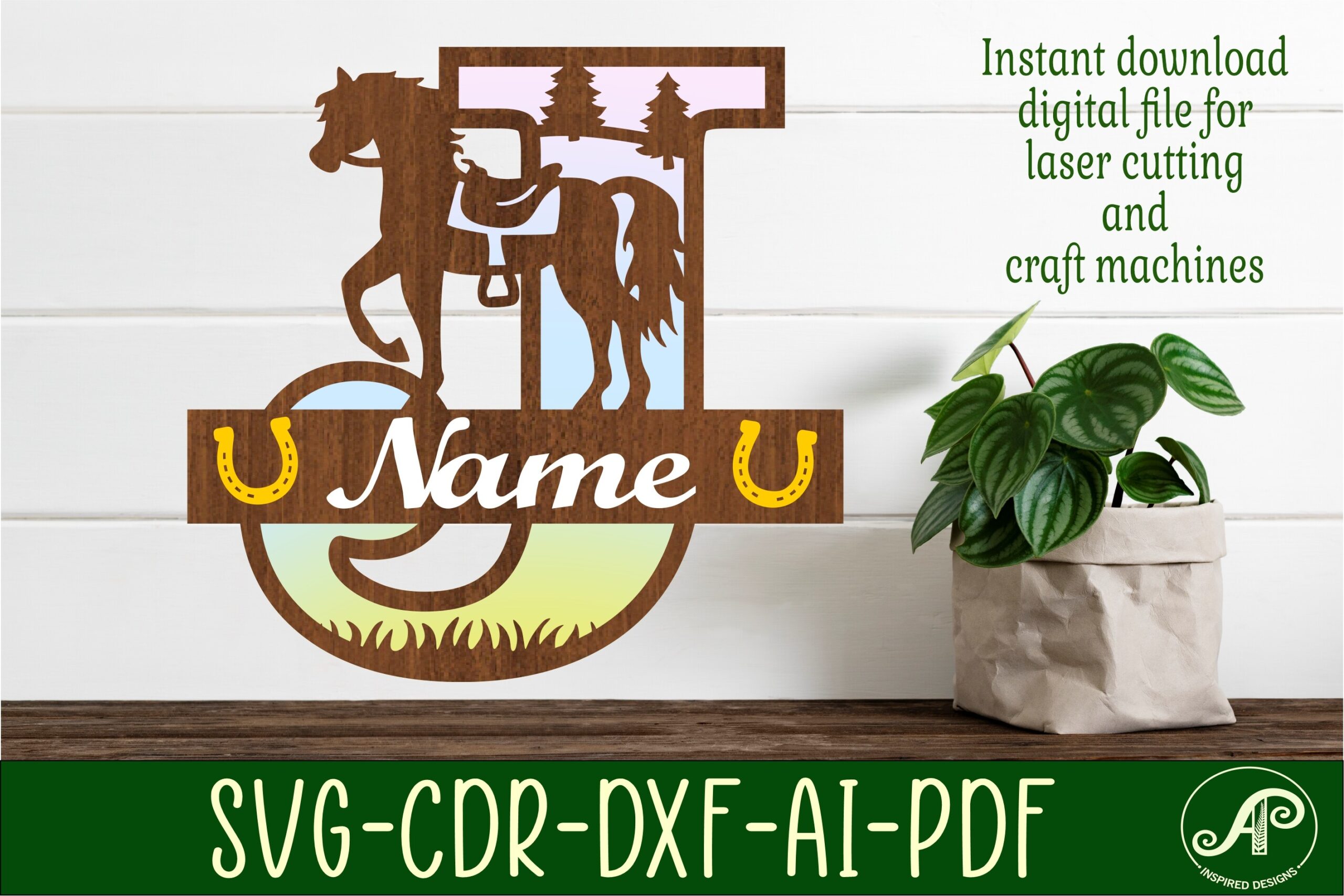 laser cut birthday name sign svg horse capital monogram letter j svg file printable editable 1