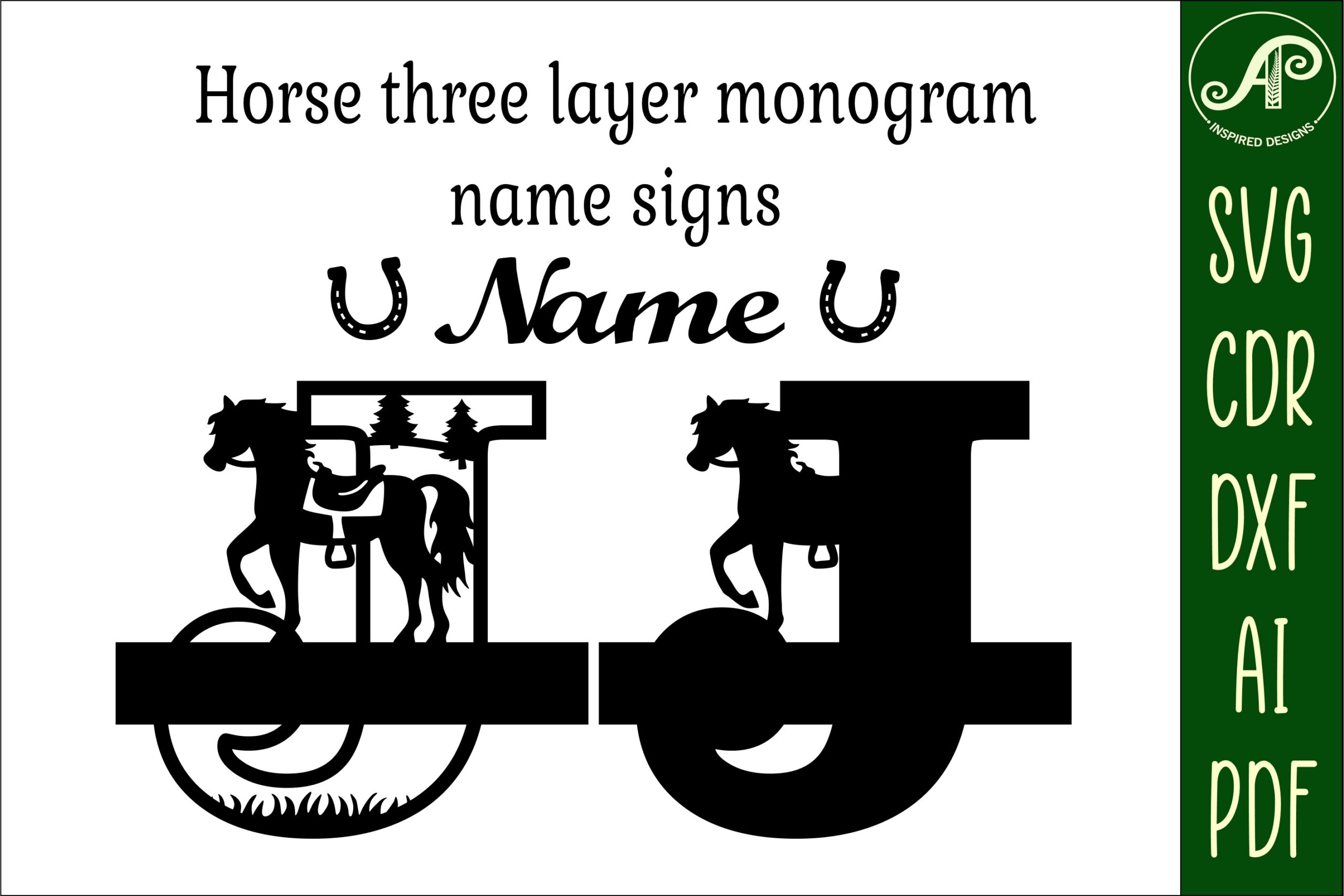laser cut birthday name sign svg horse capital monogram letter j svg file printable editable 2