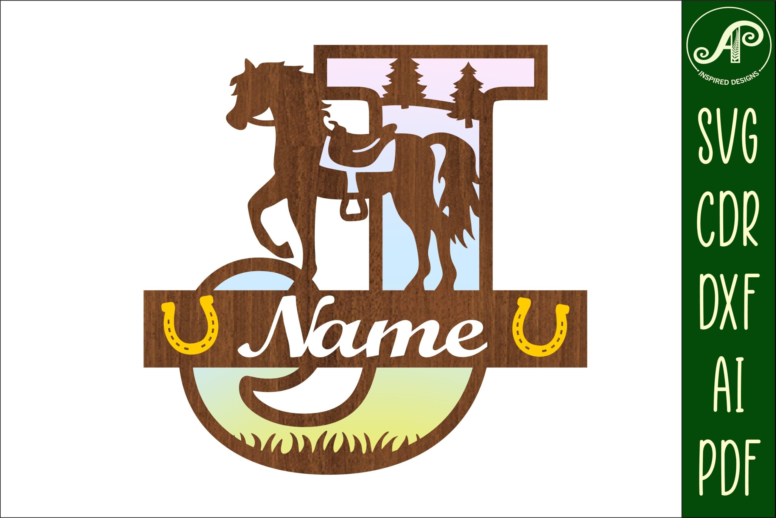 laser cut birthday name sign svg horse capital monogram letter j svg file printable editable 3