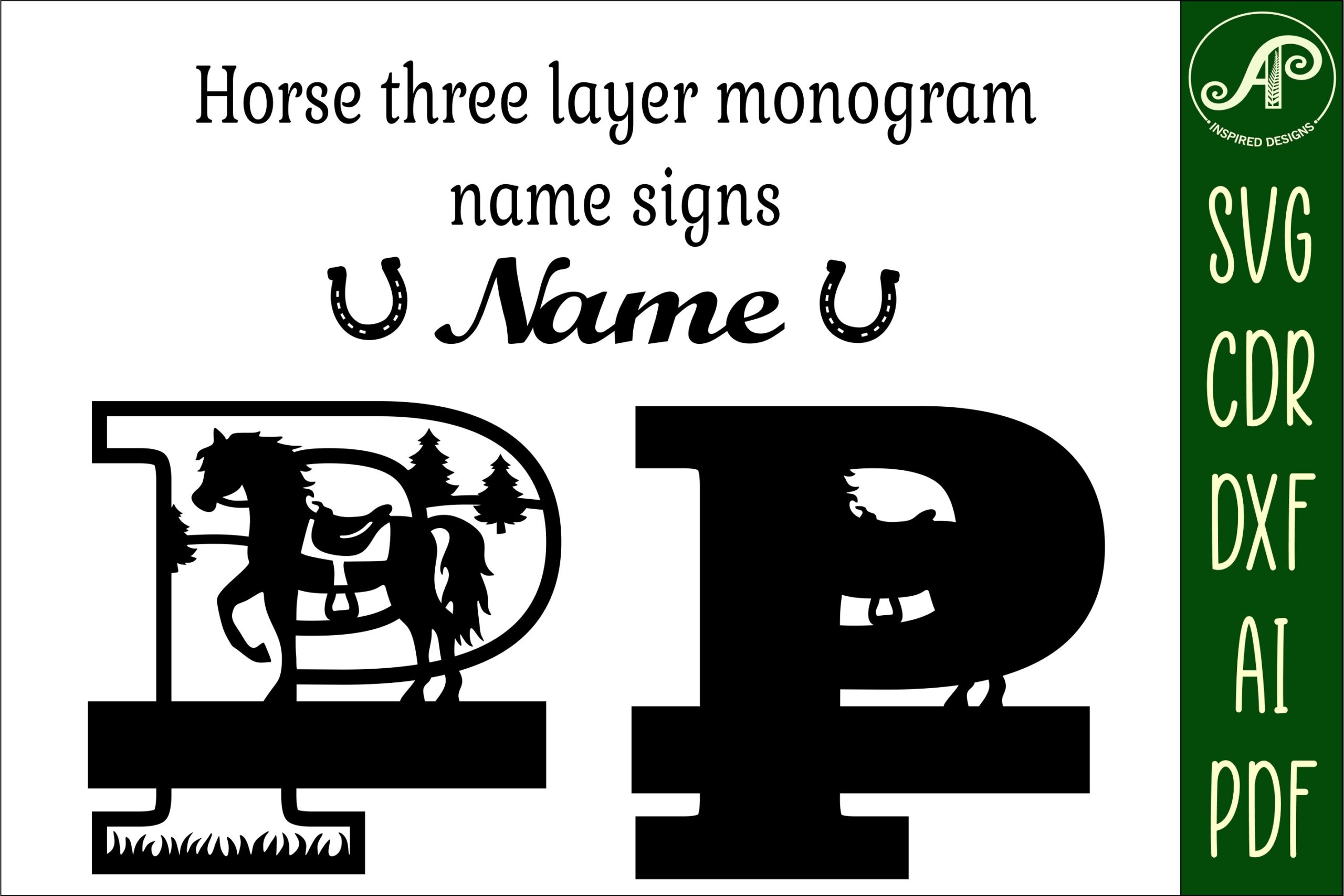 laser cut birthday name sign svg horse capital monogram letter p svg file printable editable 2