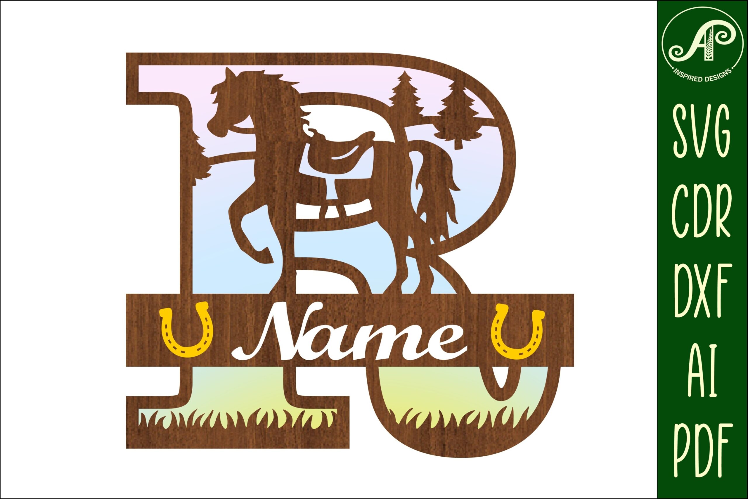 laser cut birthday name sign svg horse capital monogram letter r svg file printable editable 3