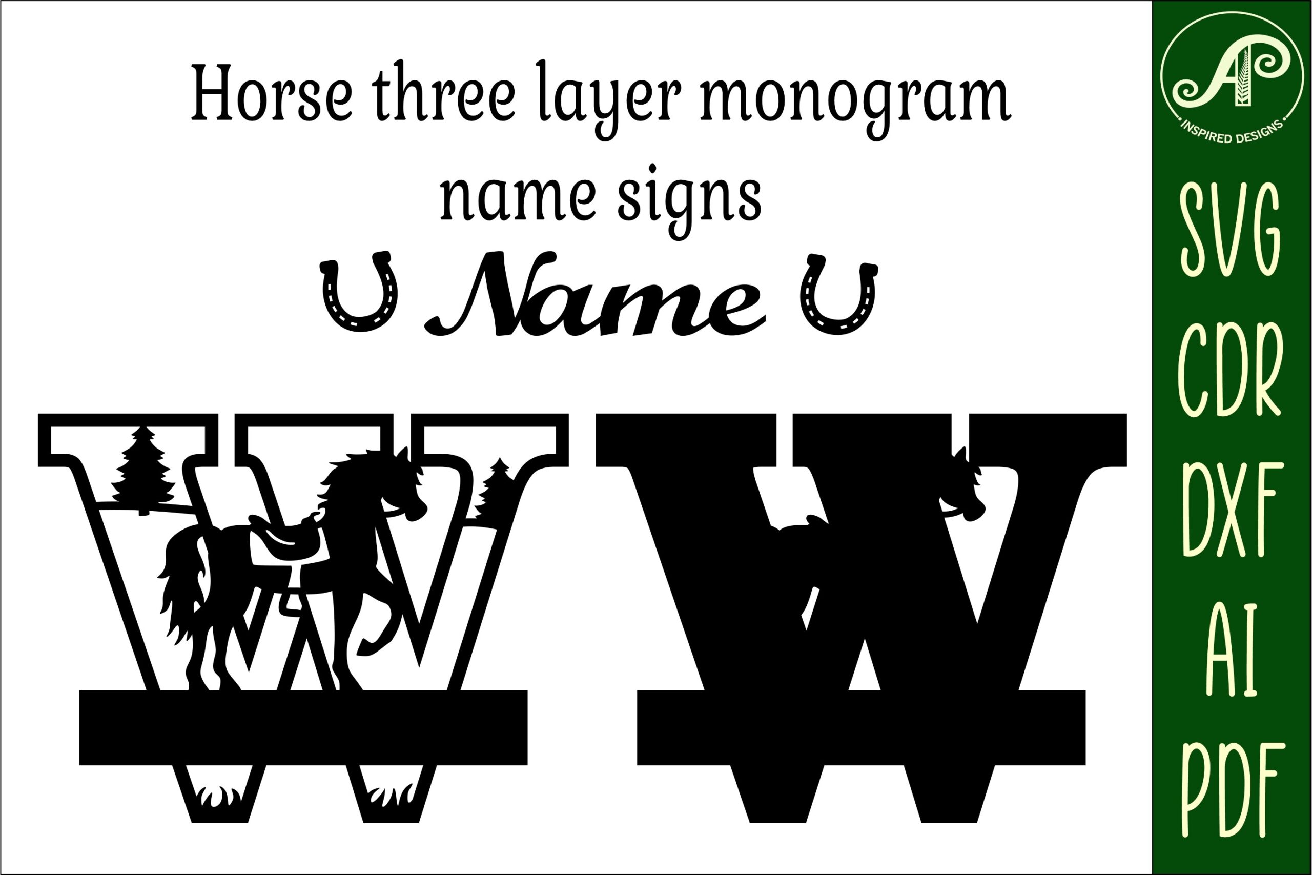 laser cut birthday name sign svg horse capital monogram letter w svg file printable editable 2