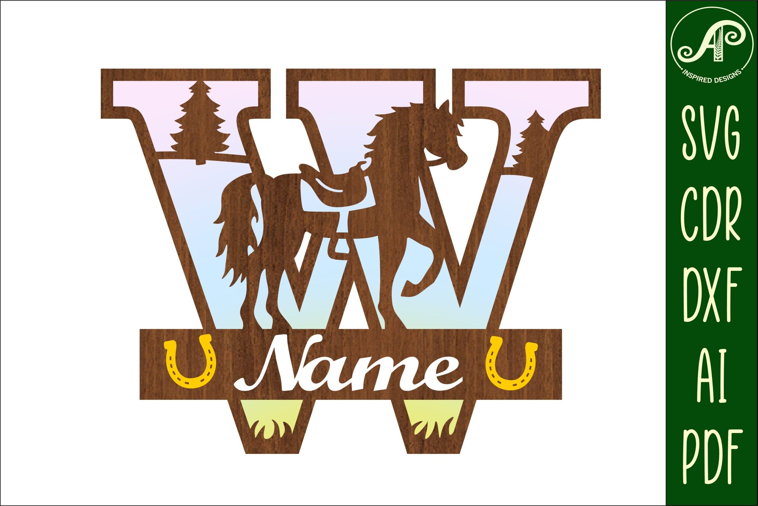 laser cut birthday name sign svg horse capital monogram letter w svg file printable editable 3