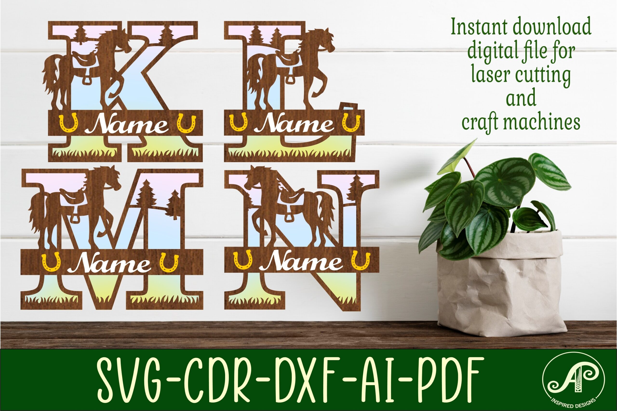 laser cut birthday name sign svg horse monogram letter bundle name signs printable editable 2
