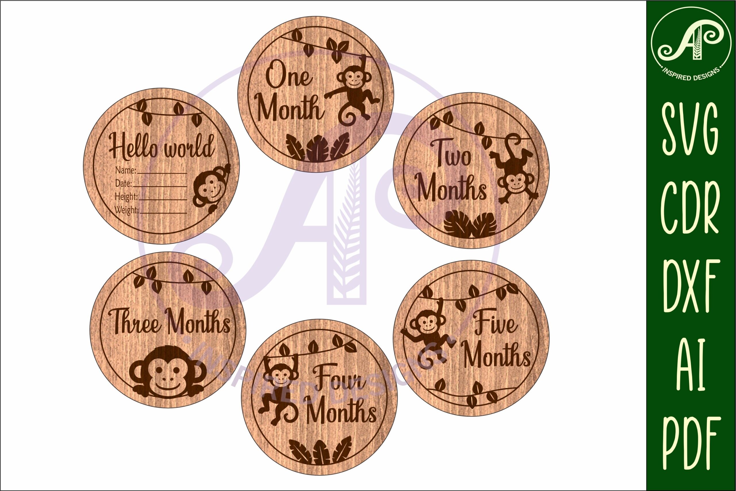 laser cut baby milestone card svg monkey baby monthly milestone discs svg printable editable 2