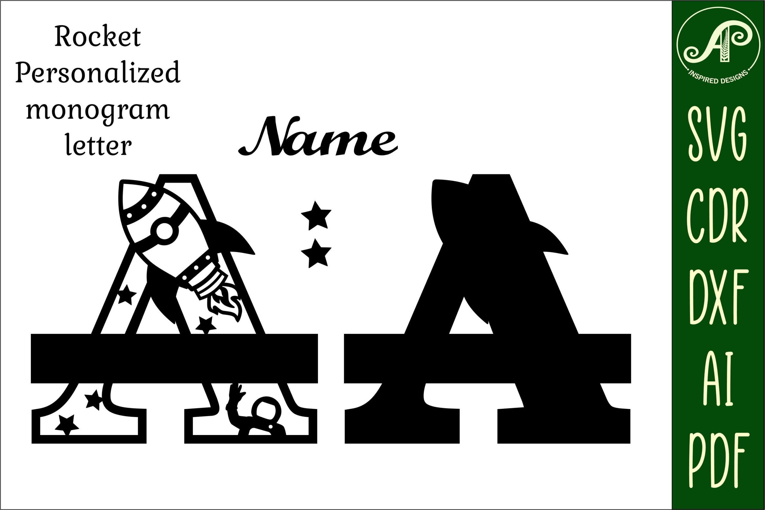 laser cut birthday name sign svg rocket monogram letter a svg file printable editable 2