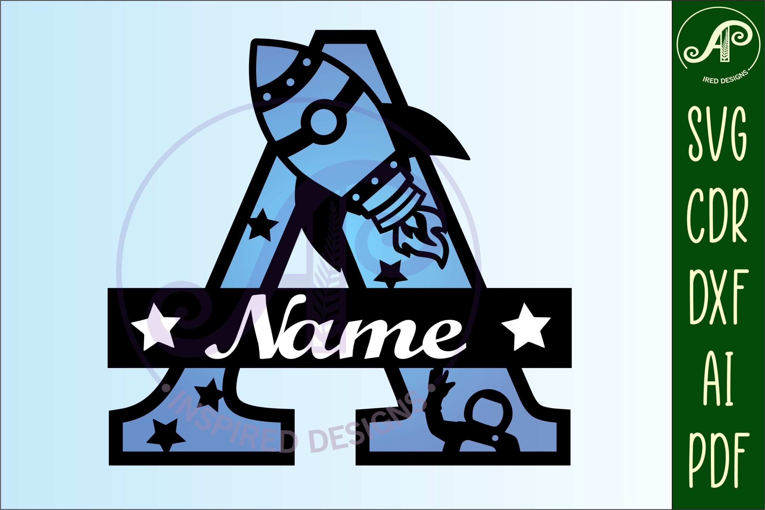 laser cut birthday name sign svg rocket monogram letter a svg file printable editable 3