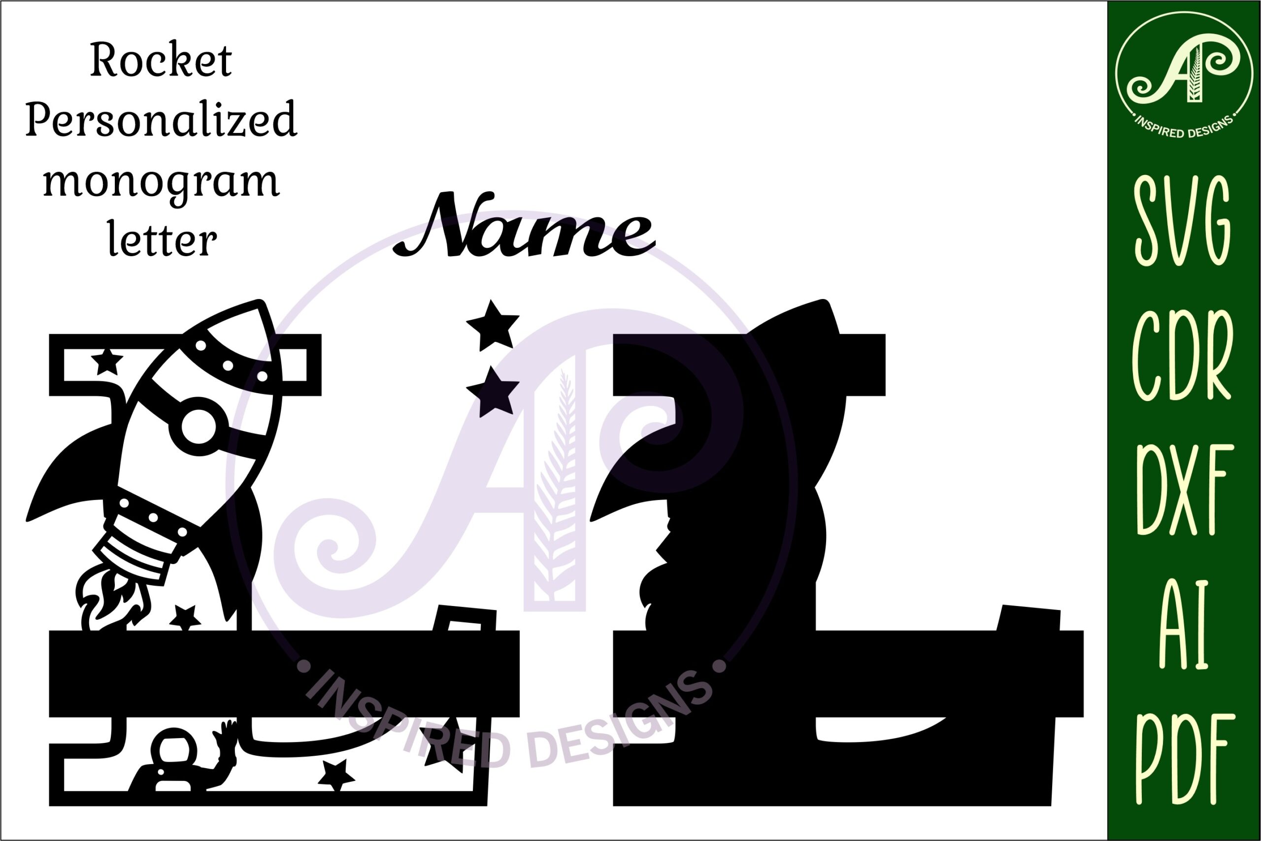 laser cut birthday name sign svg rocket monogram letter l svg file printable editable 2