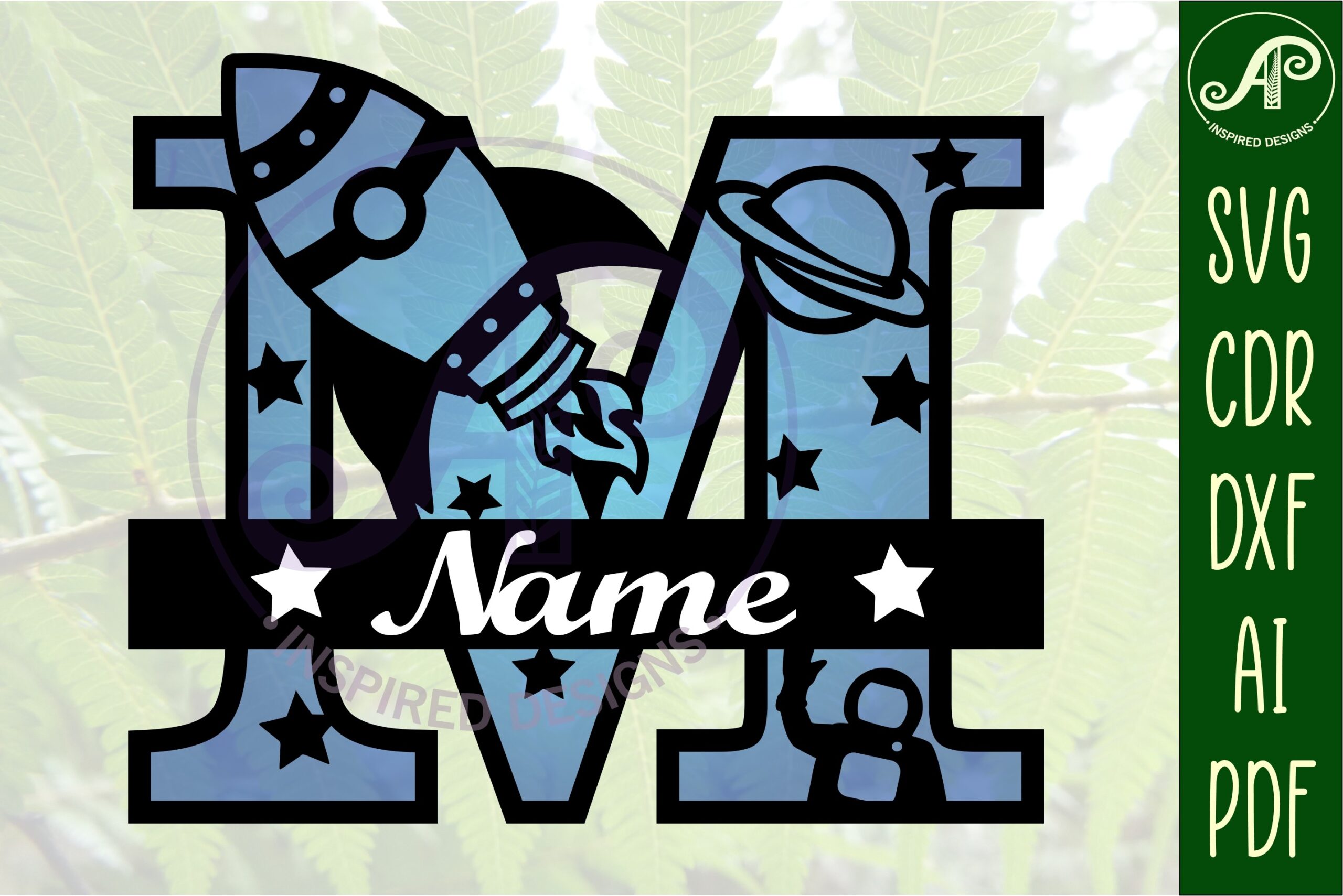 laser cut birthday name sign svg rocket monogram letter m svg file printable editable 1