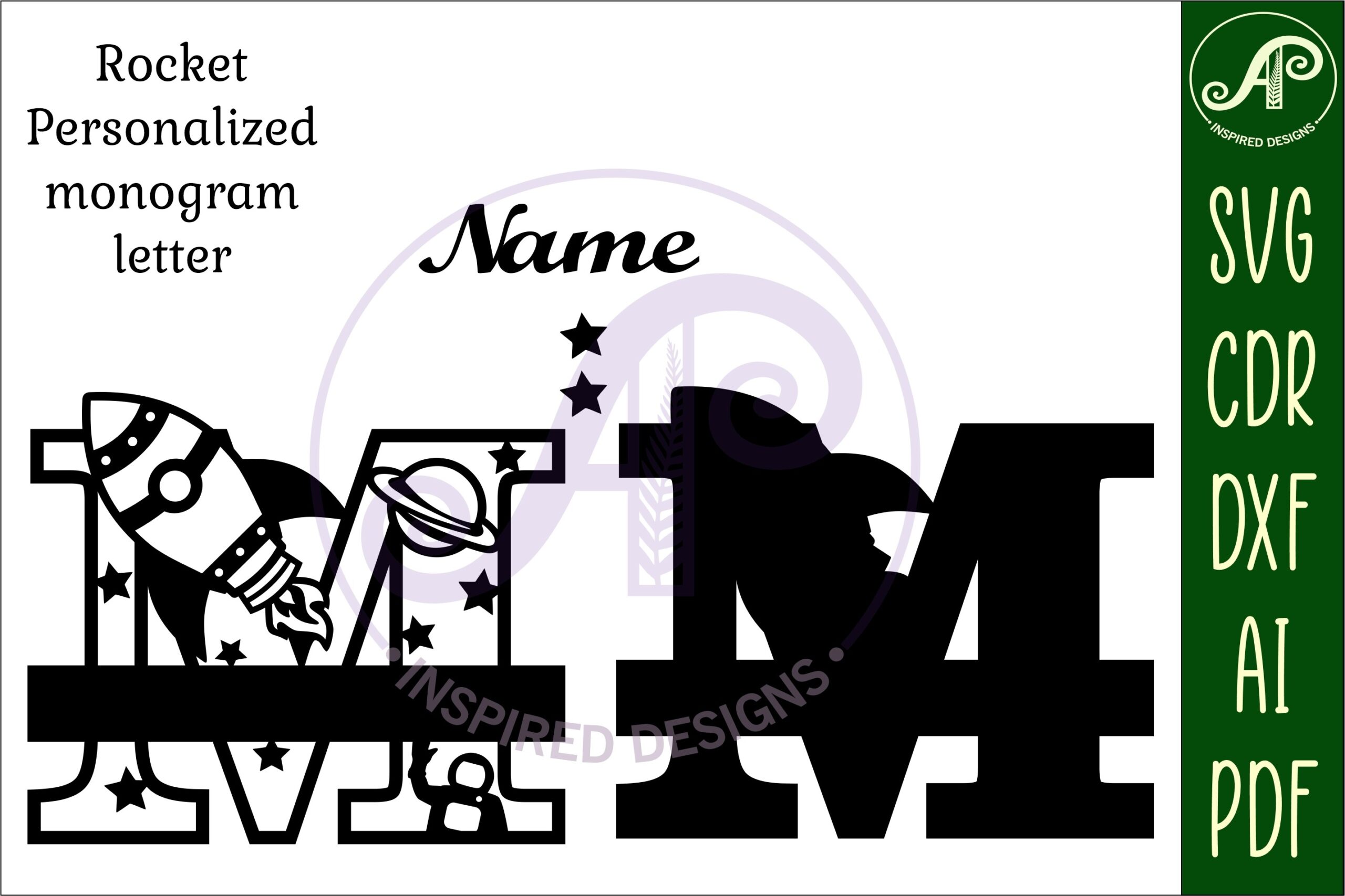 laser cut birthday name sign svg rocket monogram letter m svg file printable editable 2