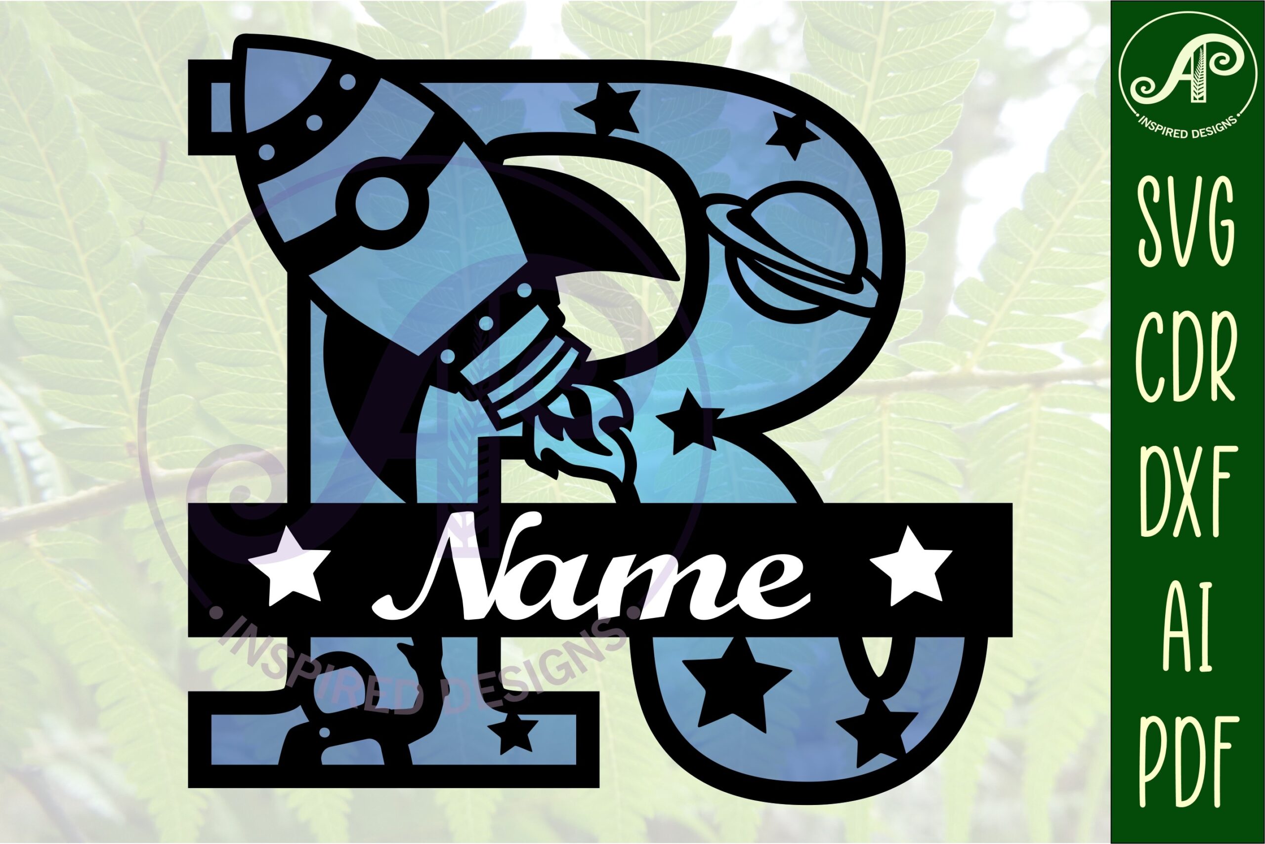 laser cut birthday name sign svg rocket monogram letter r svg file printable editable 1