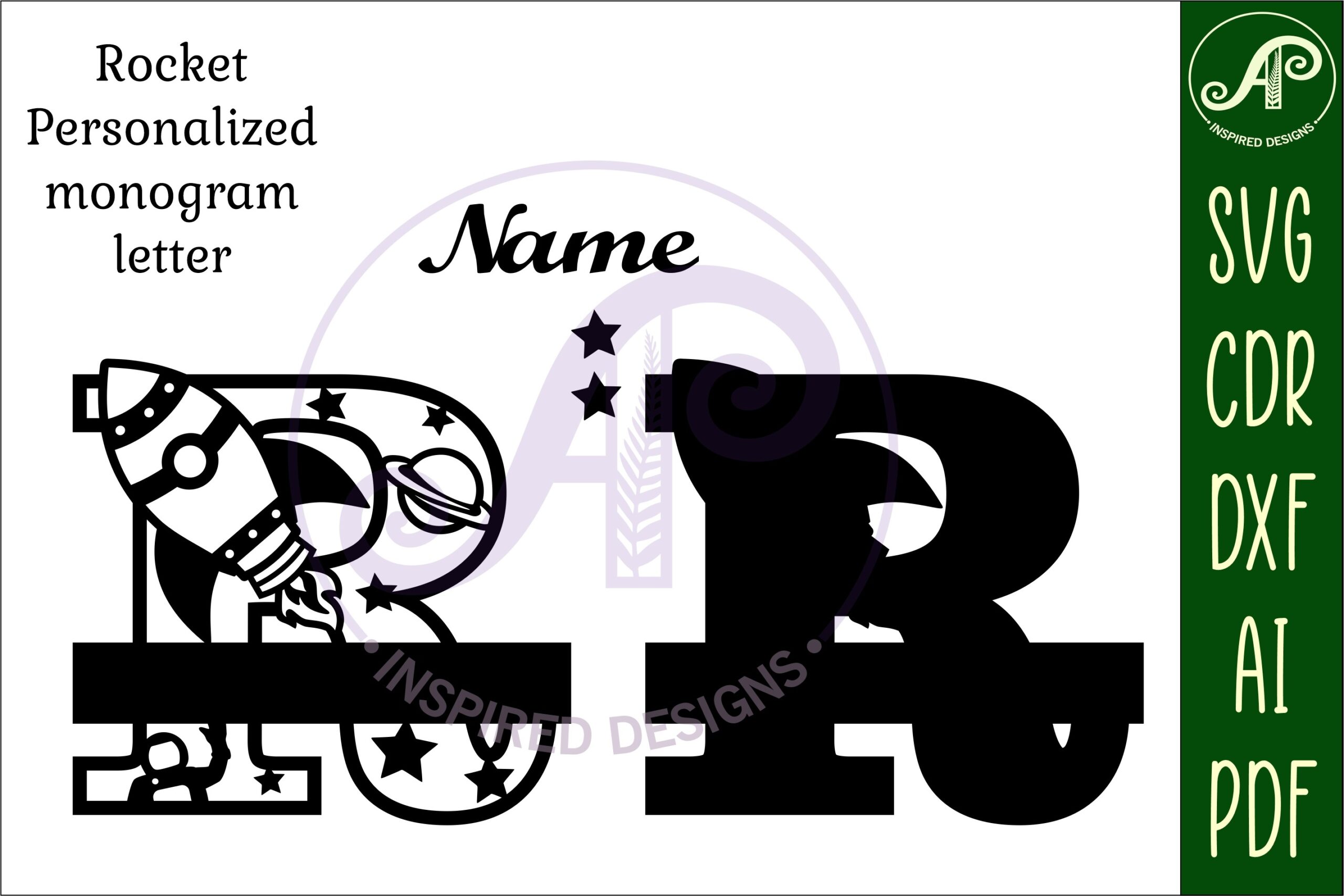 laser cut birthday name sign svg rocket monogram letter r svg file printable editable 2