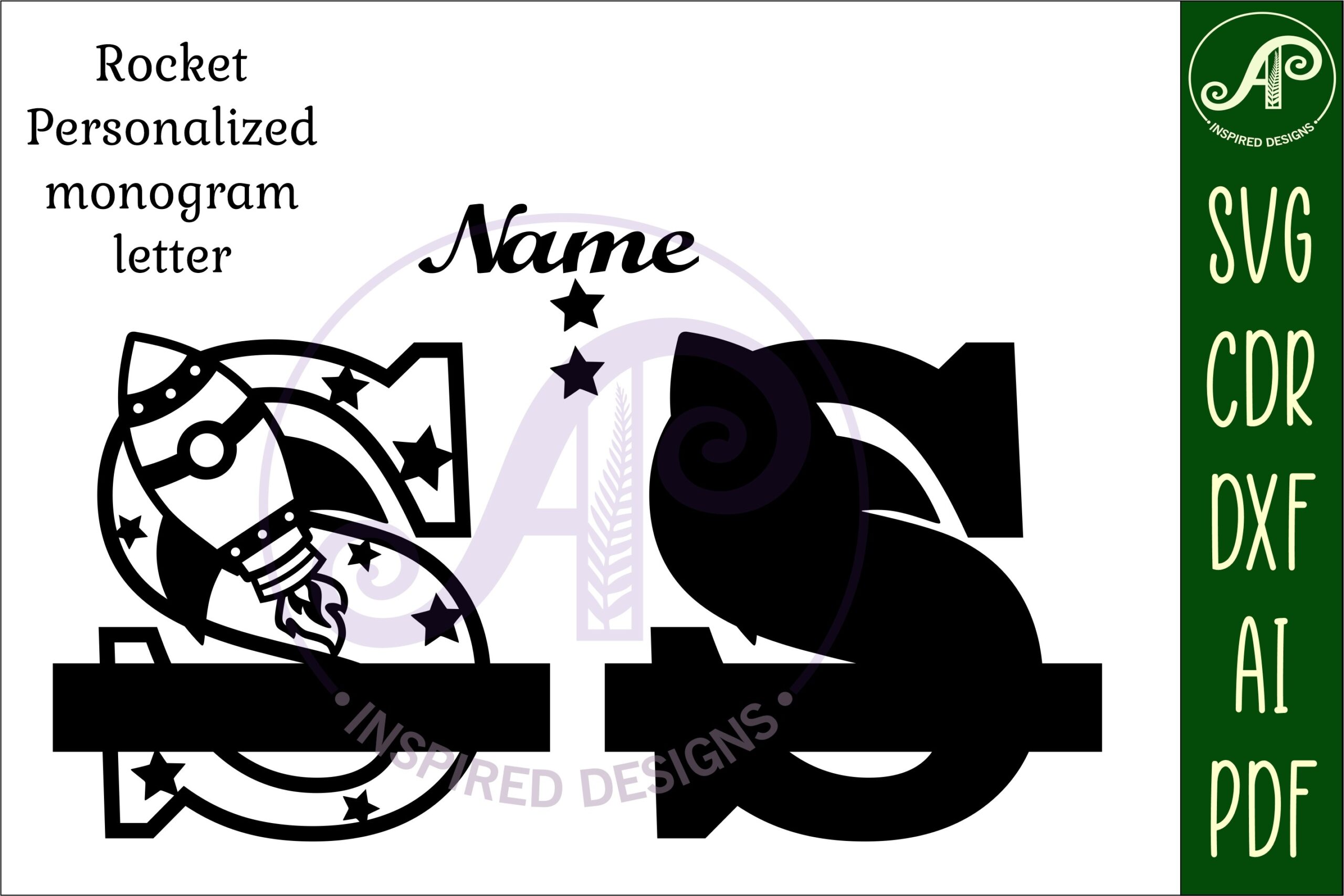 laser cut birthday name sign svg rocket monogram letter s svg file printable editable 2