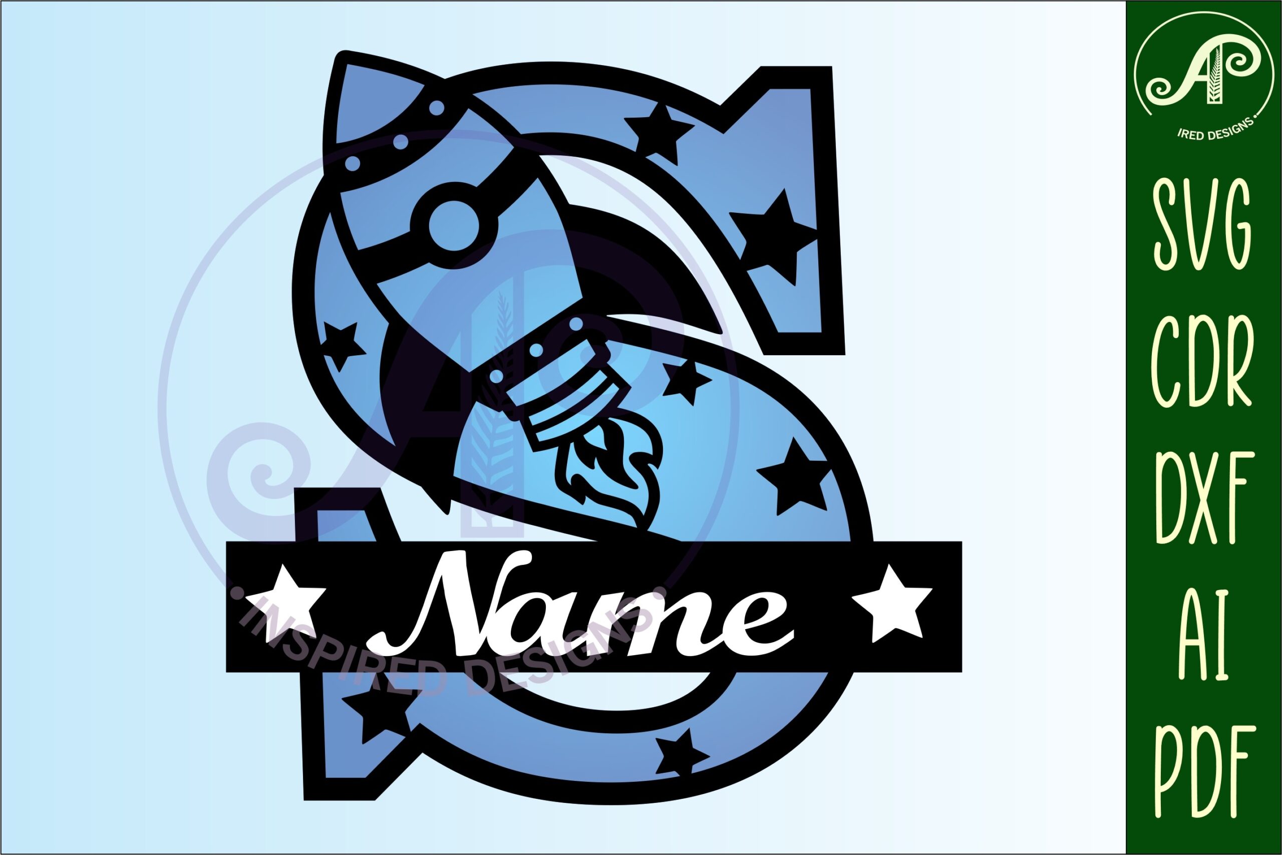 laser cut birthday name sign svg rocket monogram letter s svg file printable editable 3