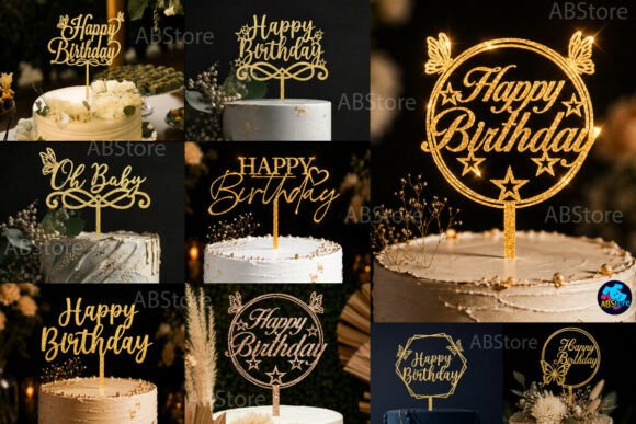 birthday cake topper laser cut printable editable