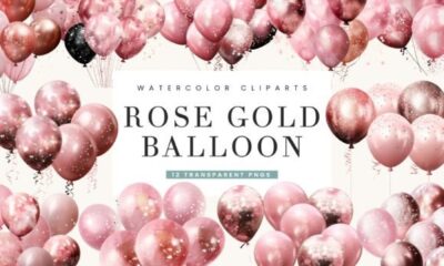 birthday decoration ideas 50 years rose gold glitter balloon clipart bundle printable editable