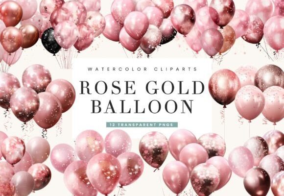 birthday decoration ideas 50 years rose gold glitter balloon clipart bundle printable editable