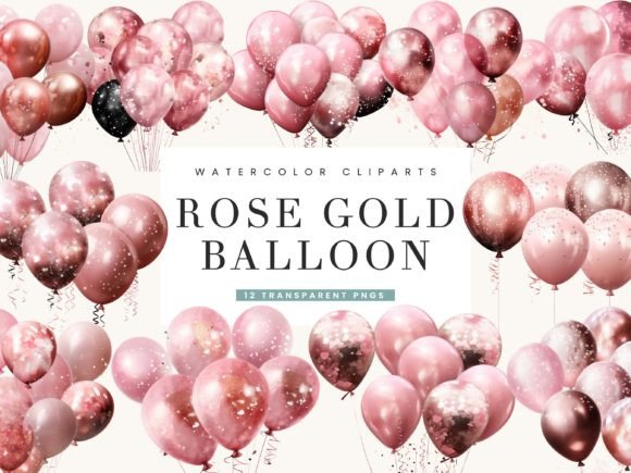 birthday decoration ideas 50 years rose gold glitter balloon clipart bundle printable editable