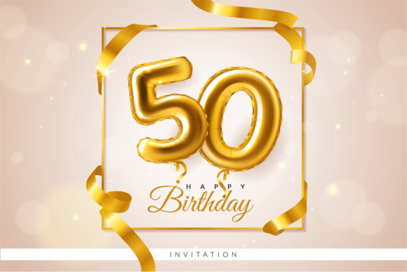 birthday decoration ideas 50 years golden balloons number greeting card printable editable