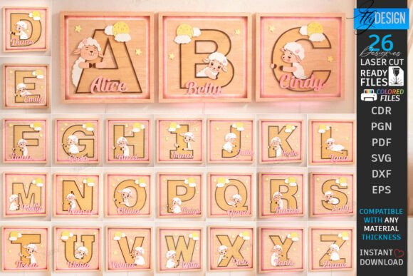 Nursery Name Sign Alphabet Laser Cut Set printable editable