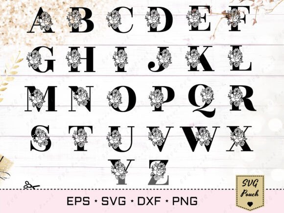 Full Alphabet Floral Monogram Letters printable editable