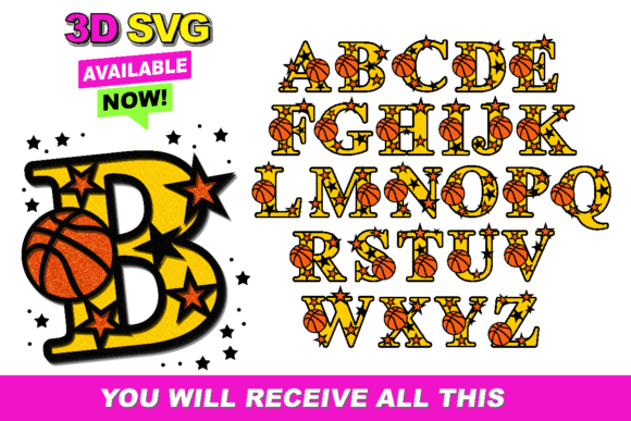 Alphabet 3D SVG Basketball printable editable