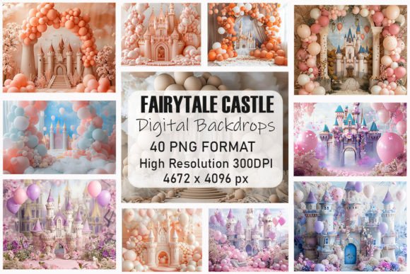 dreamy fairytale castle digital backdrop alt birthday photoshoot printable editable