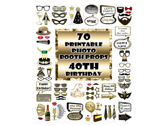 40th birthday photo booth props gold alt birthday photoshoot printable editable