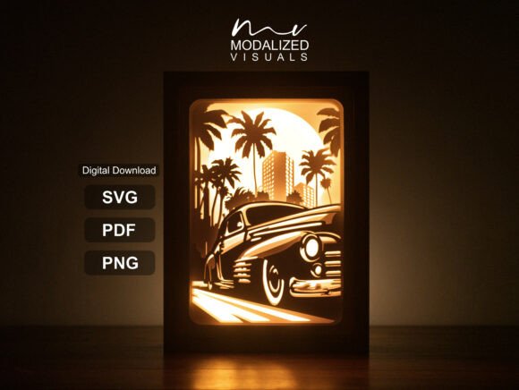classic car lightbox paper cut alt birthday photoshoot printable editable