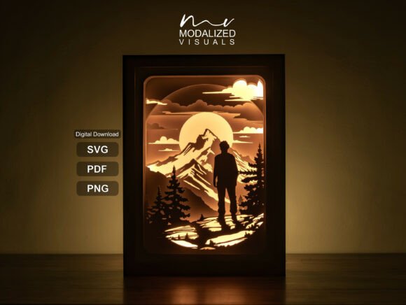 hiking shadowbox lightbox paper cut design alt birthday photoshoot printable editable