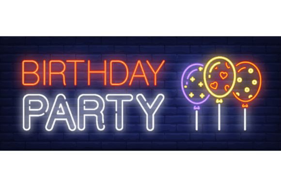 birthday party neon sign. glowing inscri alt birthday photoshoot printable editable