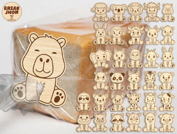 Cute Animal Bread Clip SVG Bundle printable editable