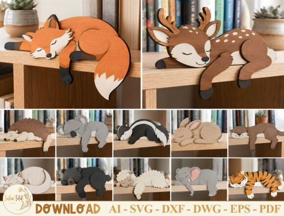 Sleepy Animal Bookshelf Sitter Bundle printable editable