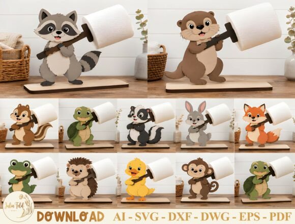 Animal Toilet Paper Holder SVG Bundle printable editable