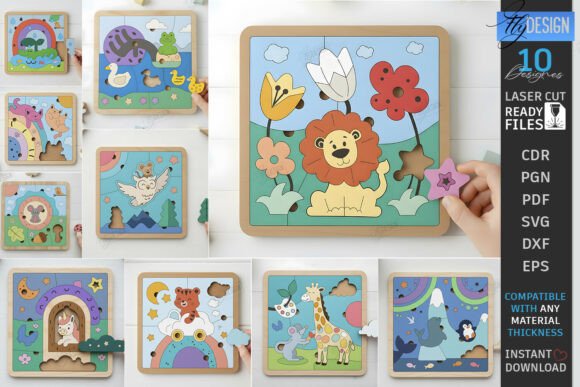 Animal Puzzle for Kids Laser Cut Bundle printable editable