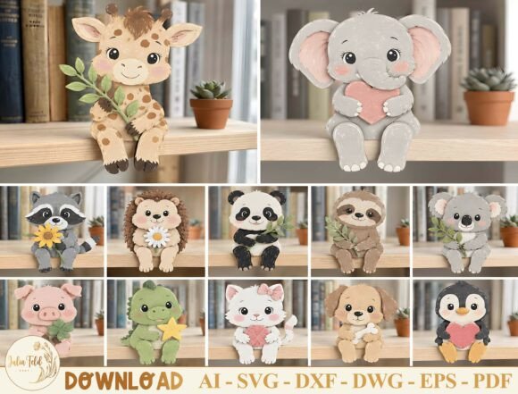 Layered Animal Shelf Sitter SVG Bundle printable editable