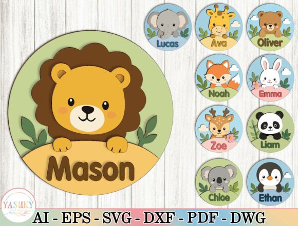 Personalized Animal Name Sign SVG Bundle printable editable