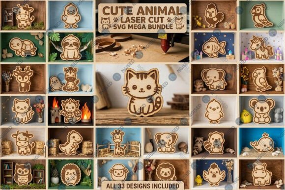 Cute Animal Laser Cut SVG Mega Bundle printable editable