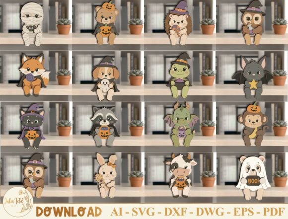 Halloween Animal Shelf Sitter SVG Bundle printable editable