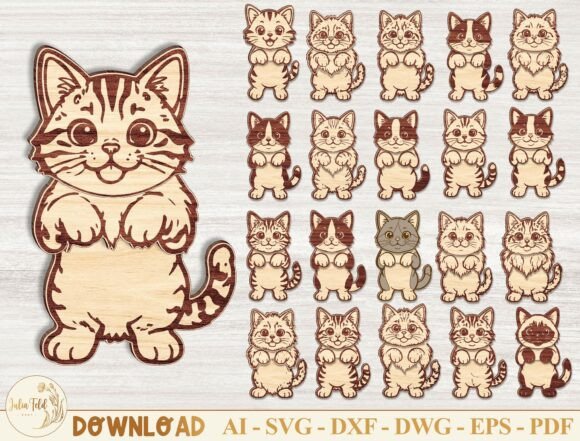 Wobbly Cat Animal Magnets SVG Bundle printable editable