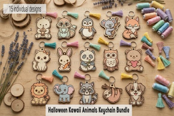 Kawaii Animal Keychain SVG Bundle printable editable