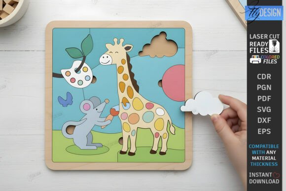 Wooden Animal Puzzle for Kids Laser Cut printable editable view 4