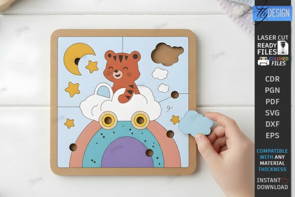 Wooden Animal Puzzle for Kids Laser Cut printable editable view 5