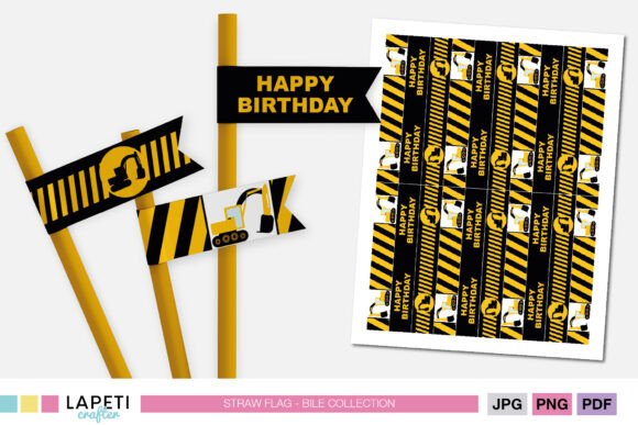 birthday decoration ideas at home construction party straw flags printable editable