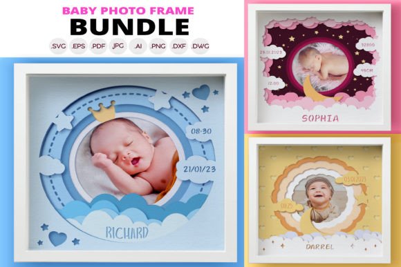 laser cut baby photo frame svg printable editable