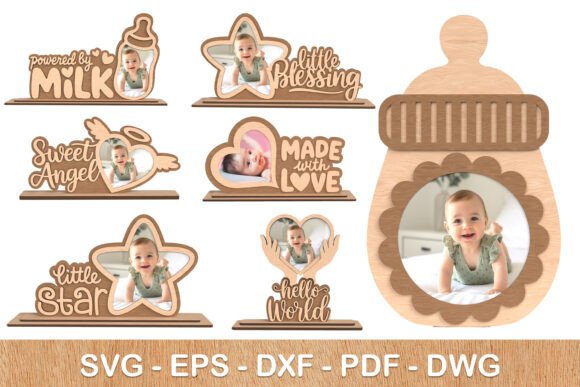 laser cut baby photo frame svg printable editable