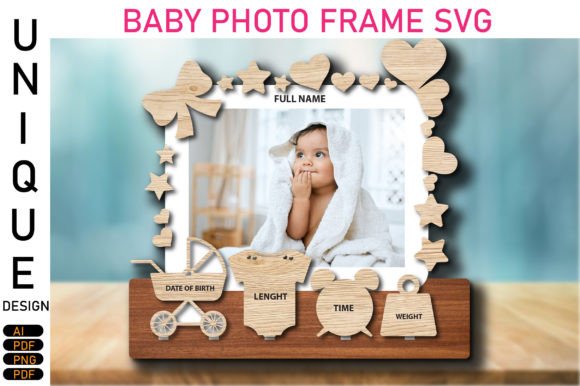laser cut baby photo frame svg printable editable