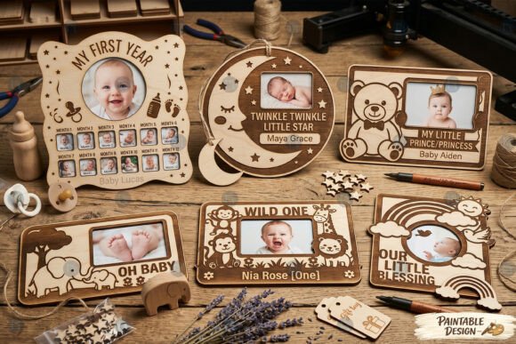laser cut baby photo frame svg printable editable