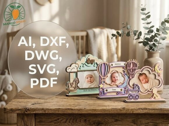 laser cut baby photo frame svg printable editable