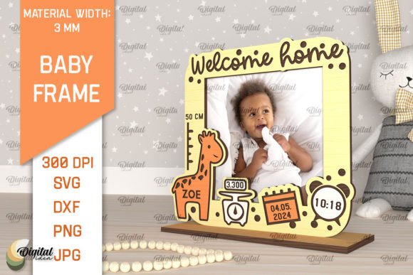 laser cut baby photo frame svg printable editable